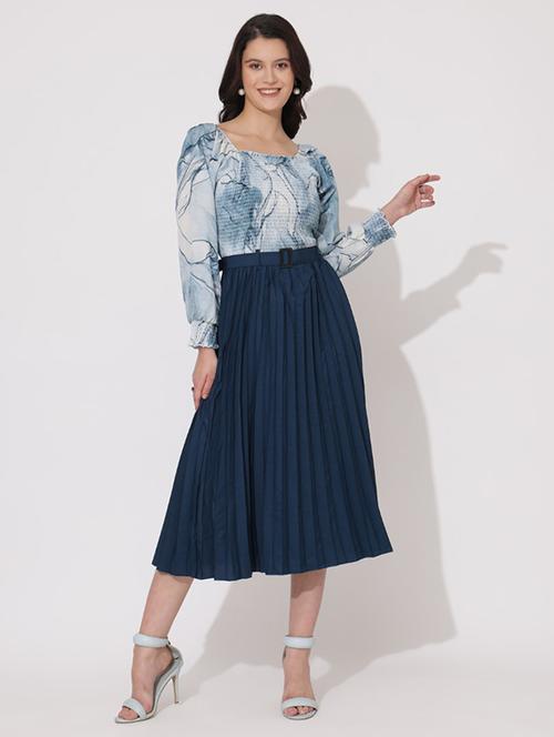 women printed puff sleeves belted dress - 21676462 - Very Small Image - 1