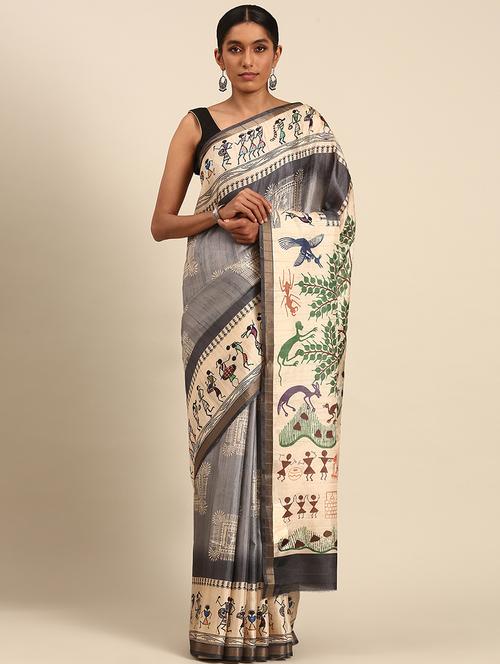 women warli printed casual wear saree with blouse - 21677238 - Very Small Image - 1