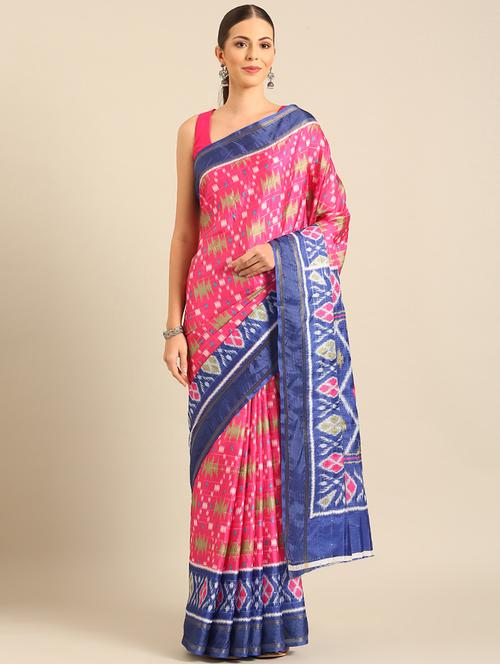 women ikat printed saree with blouse - 21677380 - Very Small Image - 1
