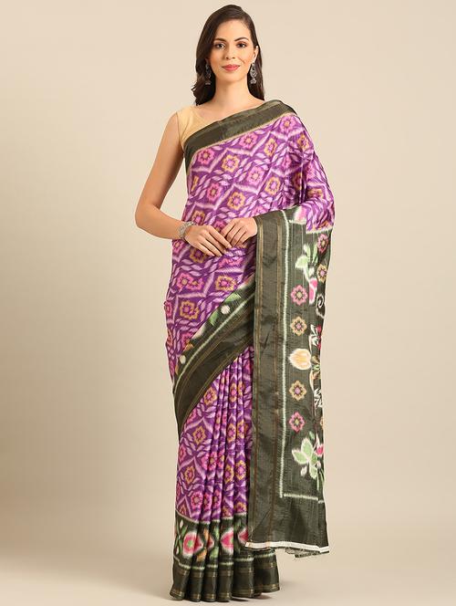 women ikat printed saree with blouse - 21677383 - Very Small Image - 1