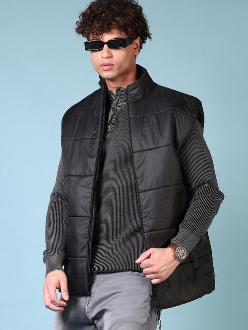 men's black puffer jacket with stand collar - 21677900 - Very Small Image - 1