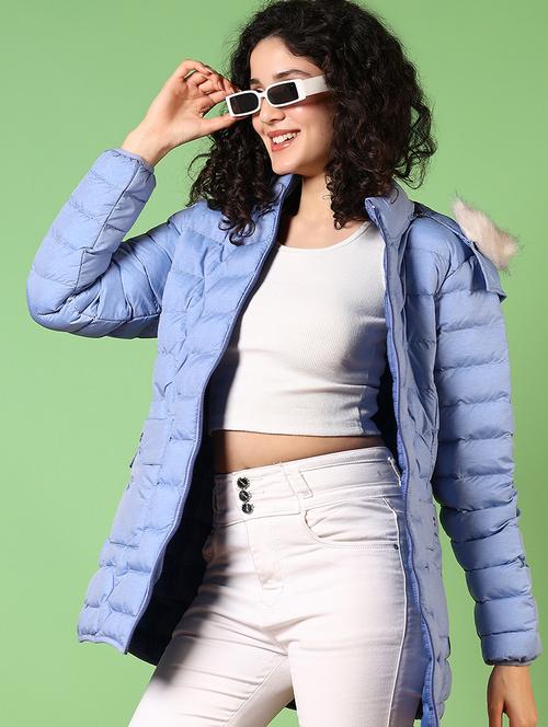 women solid long sleeves hooded puffer jacket - 21677977 - Very Small Image - 1