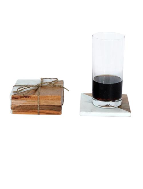wood & white marble coaster set of 4 pcs - 21678470 - Very Small Image - 1