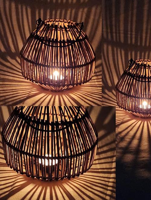 rustic handwoven bamboo lantern with 5 free tealights - 21678503 - Very Small Image - 1