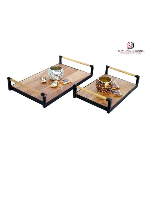 elegant wooden serving tray with handles - set of 2 - 21678538 - Very Small Image - 1