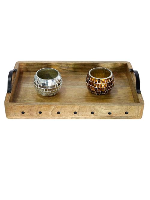 rectangular wooden serving tray with metal handles - 21678540 - Very Small Image - 1