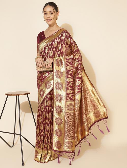 women self design chanderi saree with blouse - 21678640 - Very Small Image - 1