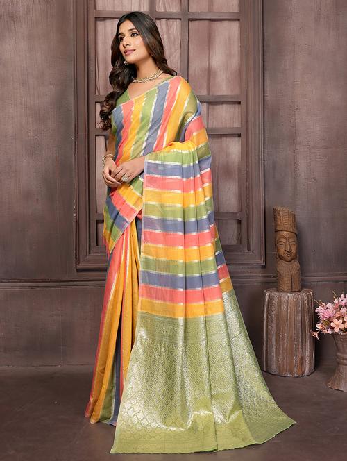 Women Striped Printed Saree With Blouse - 21678793 - Very Small Image - 1