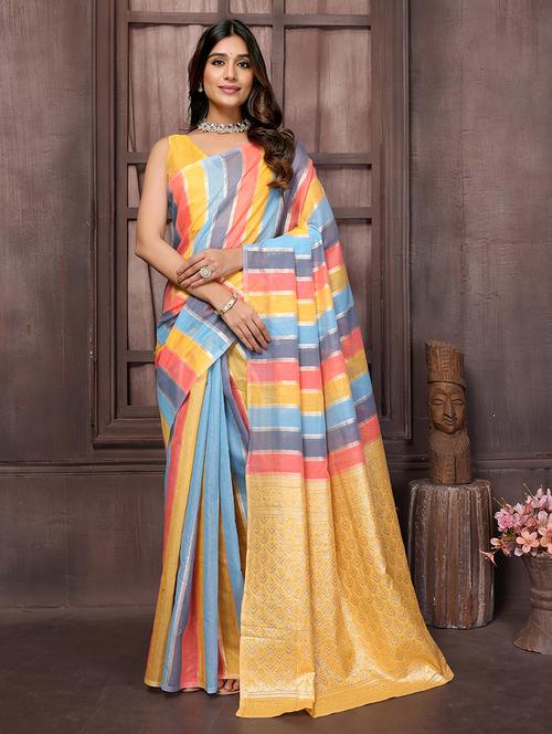 women striped printed saree with blouse - 21678794 - Very Small Image - 1