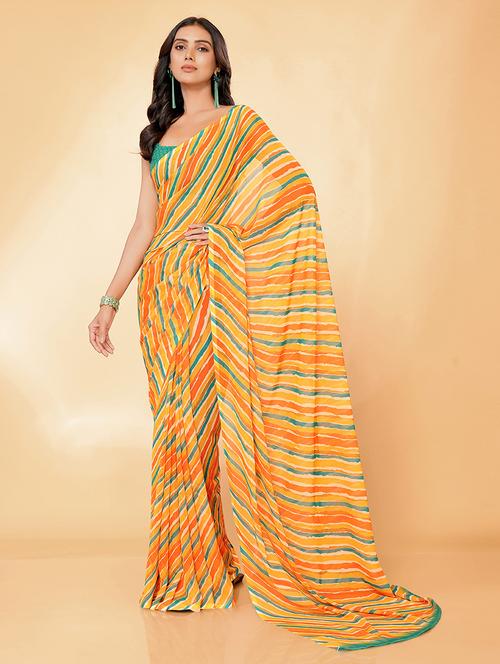 Women Orange Leheriya Saree With Blouse - 21678844 - Very Small Image - 1
