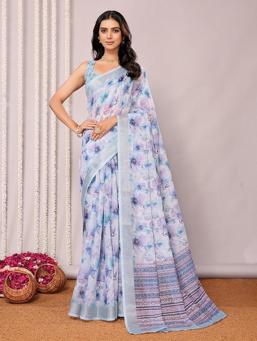 women light blue printed saree with blouse - 21678864 - Very Small Image - 1
