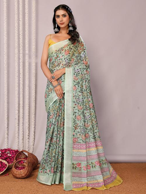 women green printed saree with blouse - 21678870 - Very Small Image - 1