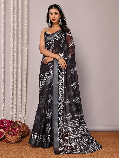 women black printed saree with blouse - 21678872 - Very Small Image - 1