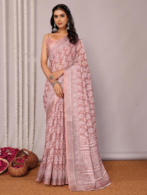 women mauve printed saree with blouse - 21678874 - Very Small Image - 1