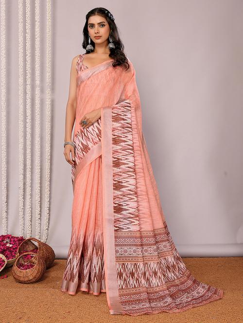 women peach ikkat saree with blouse - 21678878 - Very Small Image - 1