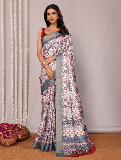 women printed chanderi saree with blouse - 21678884 - Very Small Image - 1