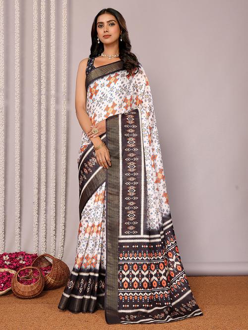 women ikat printed saree with blouse - 21678885 - Very Small Image - 1