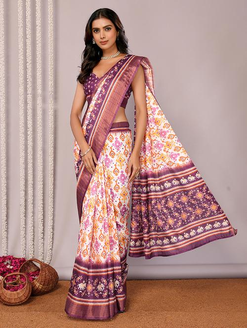 women ikat printed saree with blouse - 21678896 - Very Small Image - 1