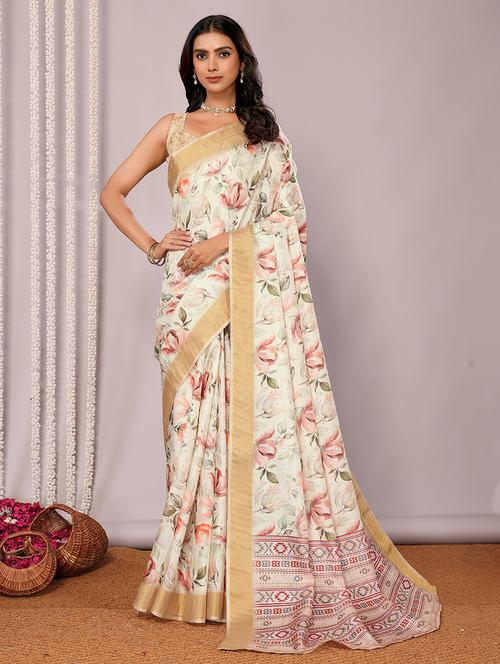 women floral printed saree with blouse - 21678904 - Very Small Image - 1