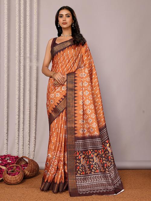 women ikat printed saree with blouse - 21678908 - Very Small Image - 1