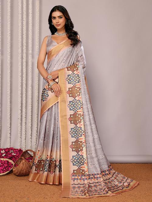 women grey printed saree with blouse - 21678911 - Very Small Image - 1