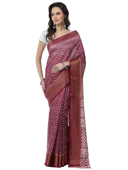 women maroon chevron printed saree with blouse - 21679042 - Very Small Image - 1