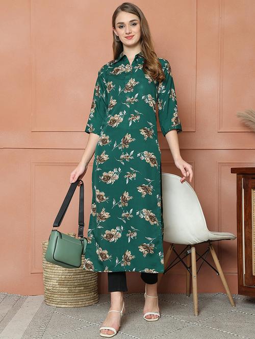 women floral printed elbow sleeve straight kurta - 21679115 - Very Small Image - 1