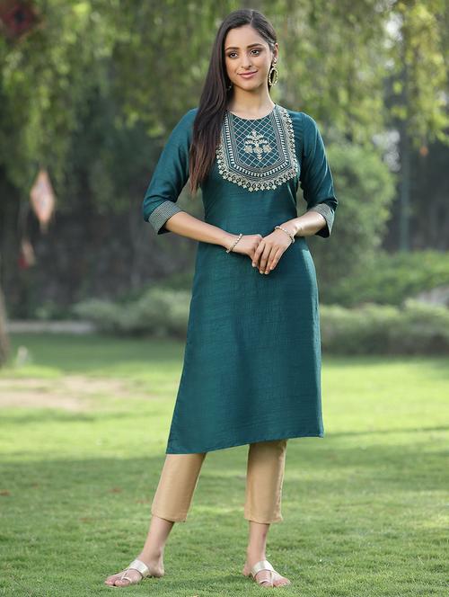 women embroidered mandarin neck straight kurta - 21679214 - Very Small Image - 1