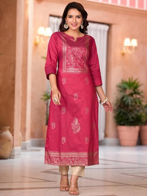 women foil print three quater sleeves straight kurta - 21679224 - Very Small Image - 1