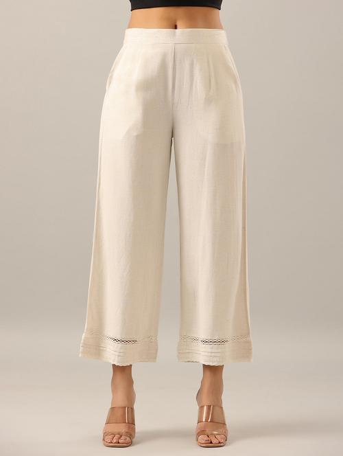 women off-white solid straight palazzo - 21679227 - Very Small Image - 1