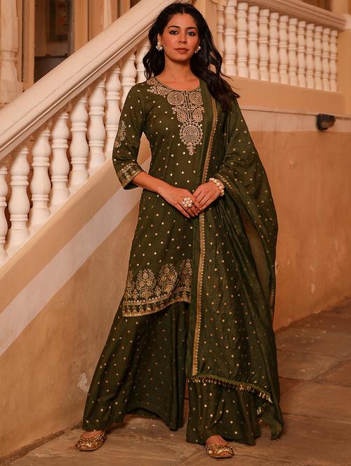 women foil print kurta sharara set with dupatta - 21679240 - Very Small Image - 1