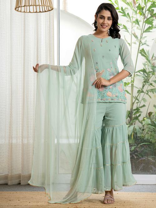 Women Embroidered Kurta Sharara Set With Dupatta - 21679279 - Very Small Image - 1