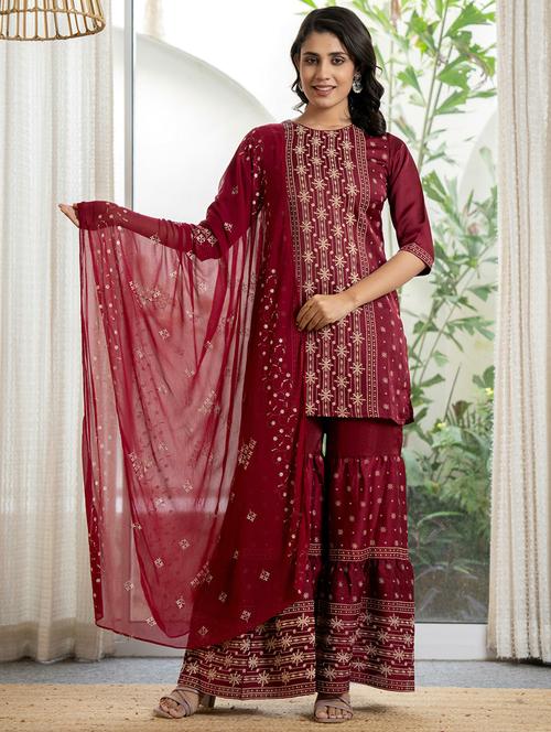 women embroidered kurta sharara set with dupatta - 21679287 - Very Small Image - 1