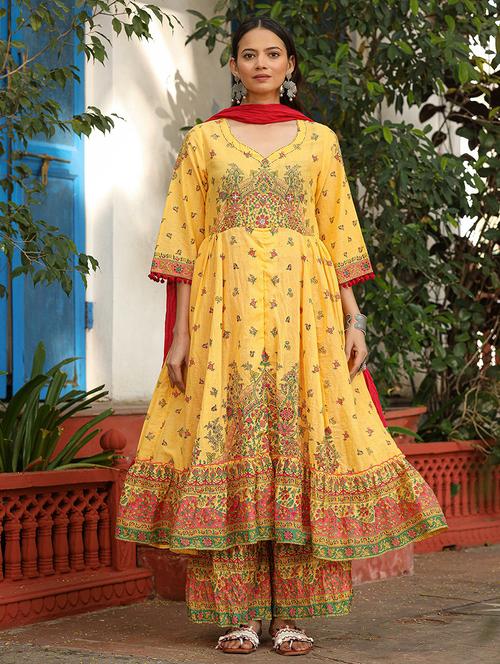 women floral sweetheart neck kurta palazzo set with dupatta - 21679288 - Very Small Image - 1