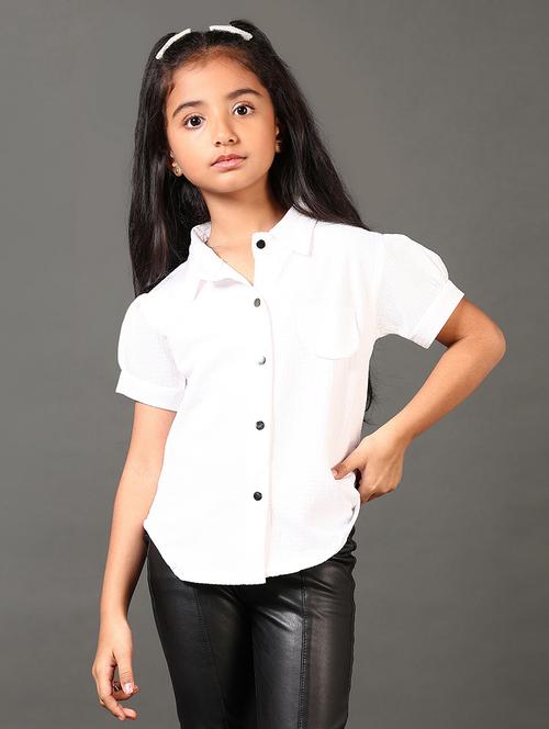 girls solid collared short sleeves shirt - 21679795 - Very Small Image - 1