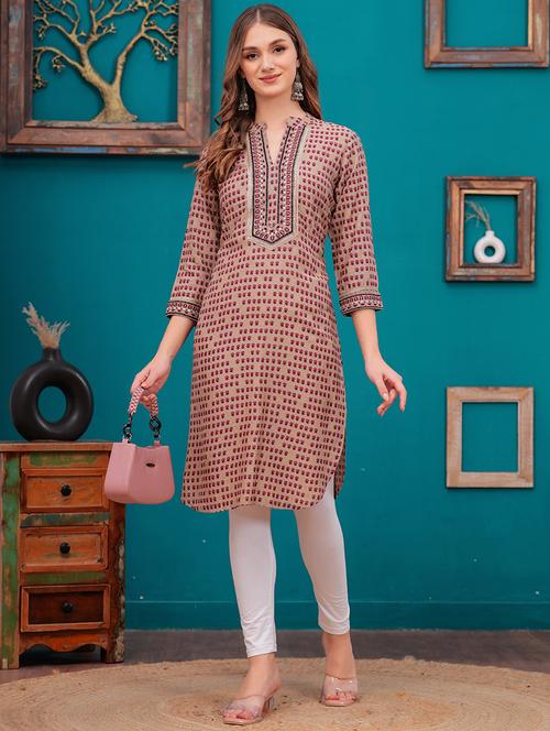 women printed three quarter sleeve straight kurta - 21680244 - Very Small Image - 1