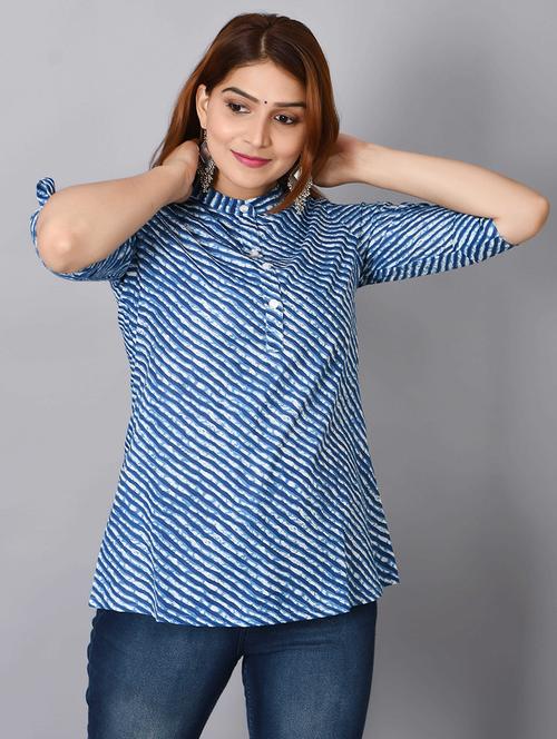 women mandarin neck leheriya printed a-line kurti - 21680322 - Very Small Image - 1