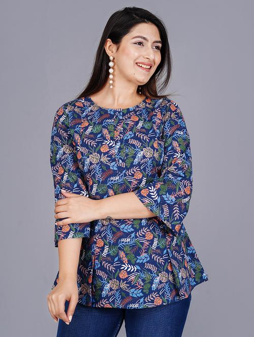 women round neck printed regular tunic - 21680330 - Very Small Image - 1