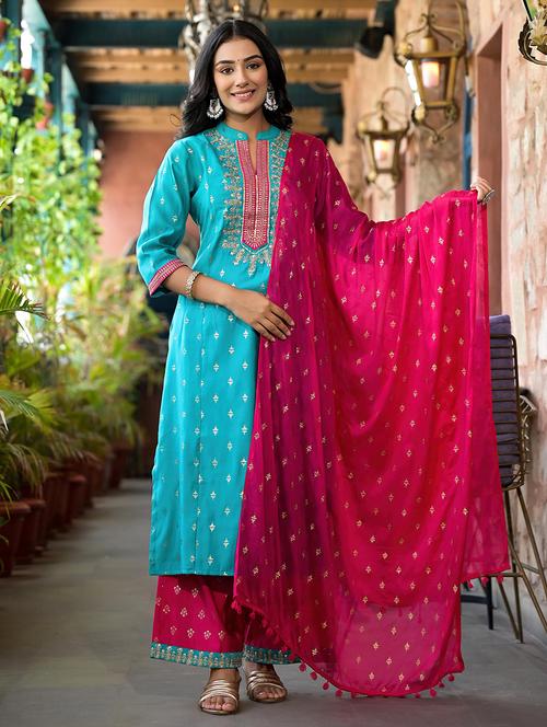 women printed round neck kurta palazzo set with dupatta - 21680468 - Very Small Image - 1