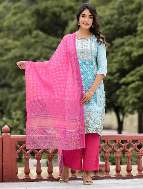 women floral kurta palazzo set with dupatta - 21680472 - Very Small Image - 1