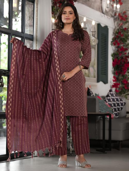 women geometric printed kurta pant set with dupatta - 21680495 - Very Small Image - 1