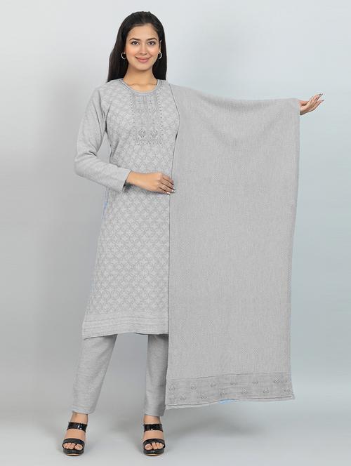women self design long sleeve woollen suit set - 21680913 - Very Small Image - 1