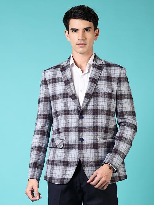 men checkered long sleeve single breasted blazer - 21681164 - Very Small Image - 1