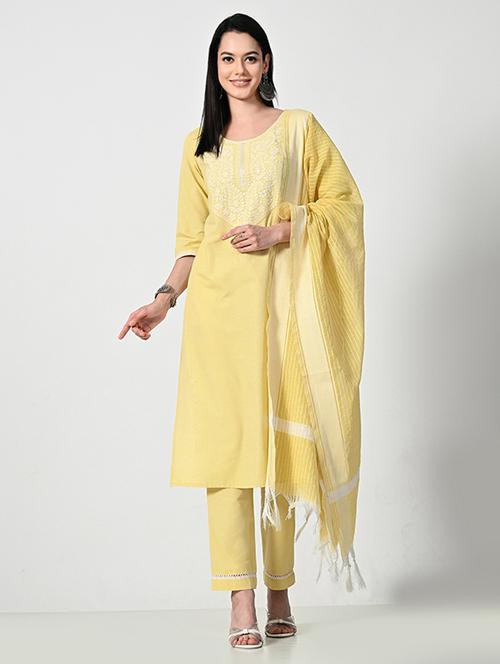 women three quarter sleeve kurta pant with dupatta set - 21681191 - Very Small Image - 1