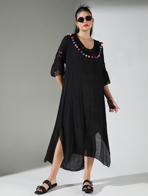 women solid lace detailed asymmetric dress - 21682048 - Very Small Image - 1