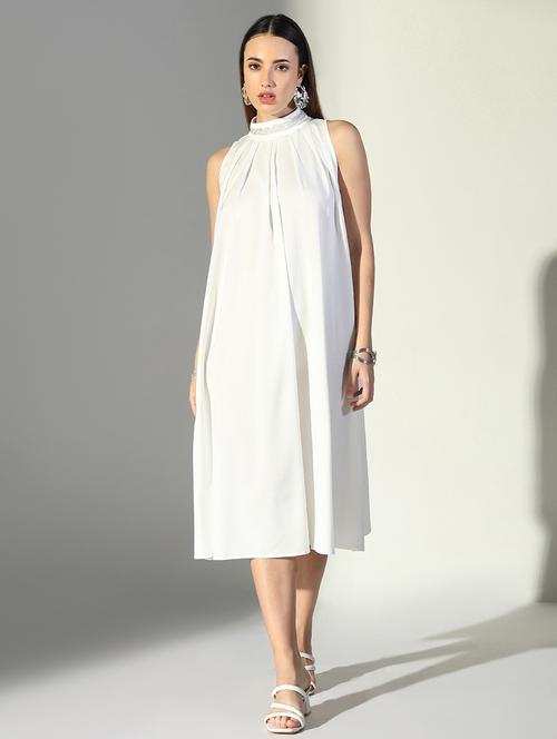 women white solid sleeveless a-line dress - 21682061 - Very Small Image - 1