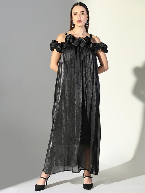 women solid shoulder strap neck a-line dress - 21682079 - Very Small Image - 1