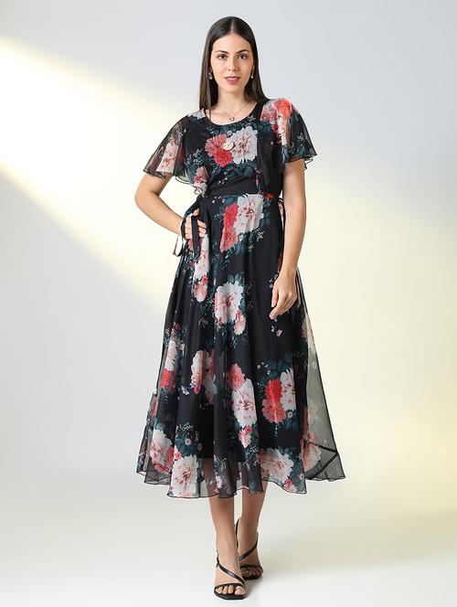 women black floral printed a-line dress - 21682119 - Very Small Image - 1