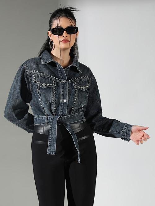 women embellished long sleeve denim jacket - 21682125 - Very Small Image - 1