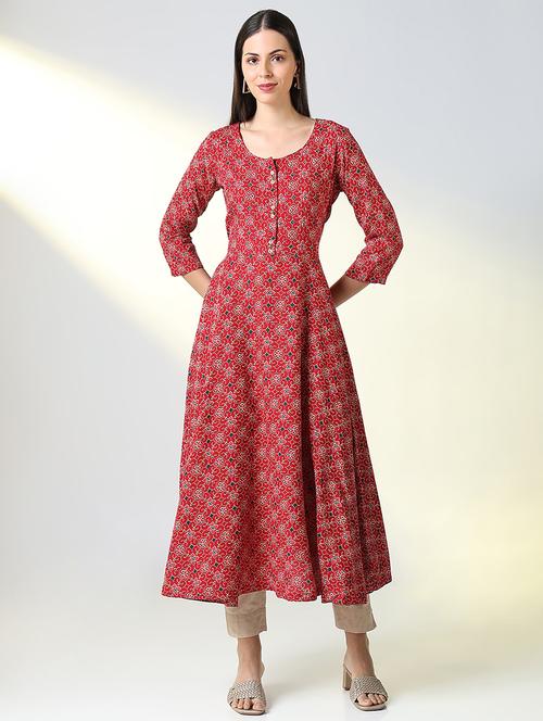 women red printed round neck a-line kurta - 21682139 - Very Small Image - 1